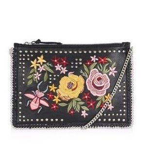 Topshop Embroidered Leather Crossbody Bag